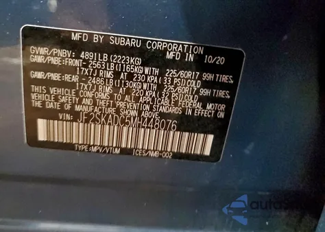 2021 Subaru Forester z USA, uszkodzony, nr VIN JF2SKADC5MH448076